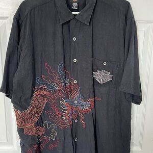 Harley-Davidson Black Dragon Men's 100% Silk Shirt by Tori Richard